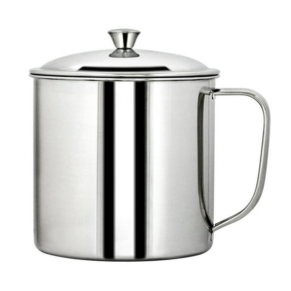 Sylvtty Stainless Steel Water Cup with Lid Handle Hot Cold Beverage Mug for Camping Picnic BBQ Corrosion Resistant Easy Clean Single Wall Air Beer Cup
