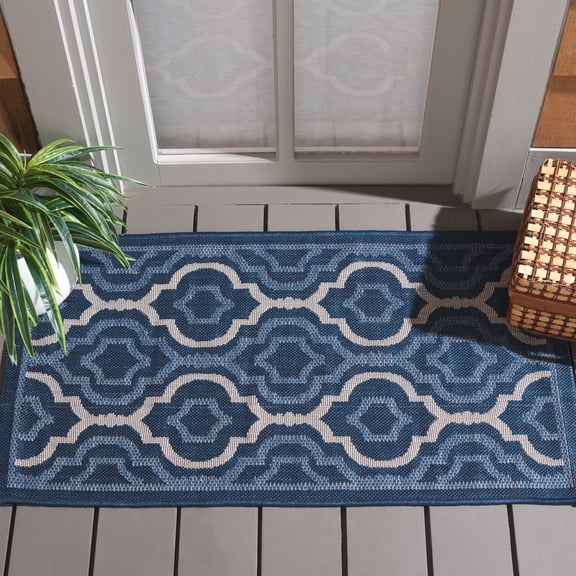 Safavieh Courtyard Bayon Geometric Indoor/Outdoor Area Rug, Navy/Beige, 2' x 3'7"