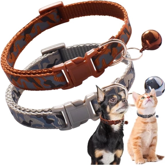Pink Small Dog Collar with Bell, 2 Pack Girl's Cat Collar Adjustable for XXS XS Little Small Female Kitten Puppy Dogs