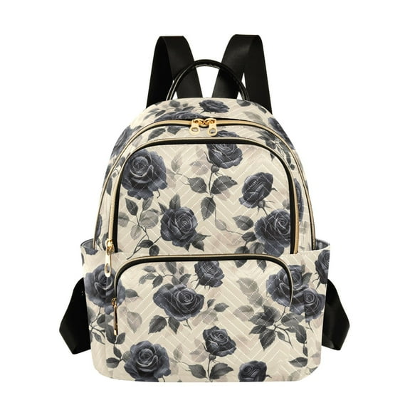 WOBOGO Vintage Dark Black Rose Backpack Durable Lightweight Shoulder Bag Built-in Laptop Sleeve and Multiple Utility Compartments