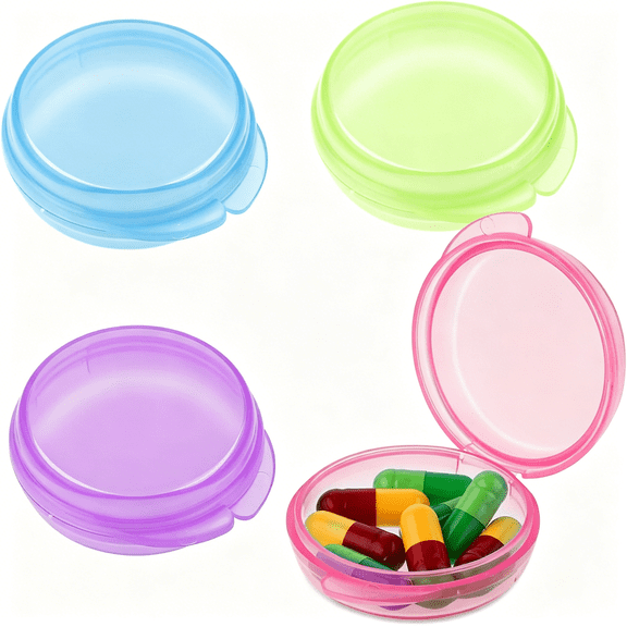 ACDANC 4 Pcs Mini Pill Organizer Small Pill Box Cute Portable Pill Case for Pocket Purse Travel Storage Containers Earplug Case Medicine Dispenser Vitamin Holder(Blue Pink Purple Green)