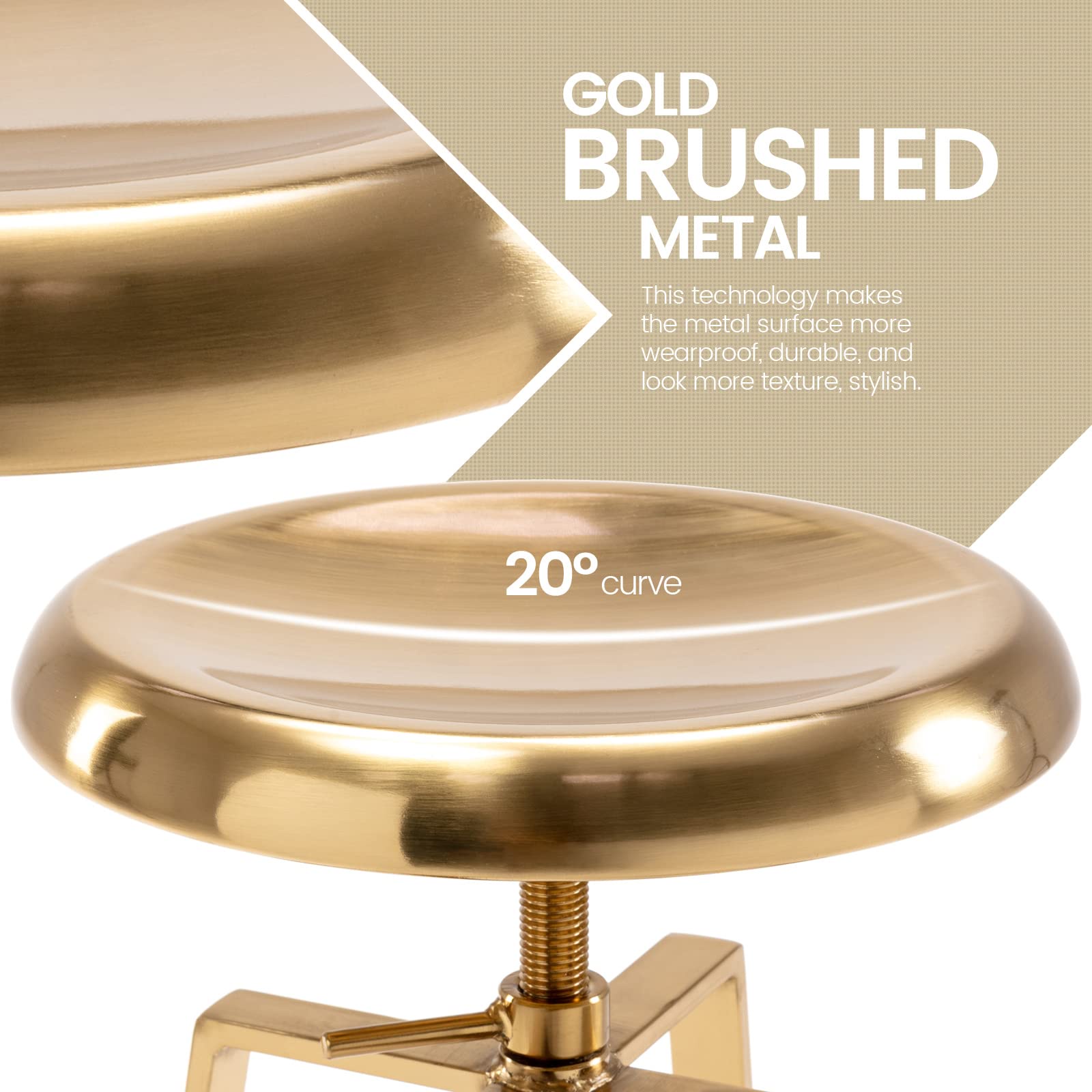 Modern Metal Bar Stools Set of 2, Backless Round Counter Height Swivel Bar Stools for Kitchen Island Dining Pub Cafe (Gold)