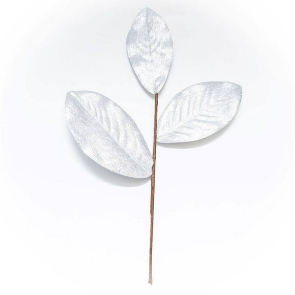 Metallic Silver Magnolia Leaves Pick