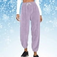 thumbnail image 4 of qucoqpe Women's Fuzzy Plush Pajama Pants Warm Fleece Drawstring Elastic Waist Wide Leg Teddy Pjs Bottoms Cuffed Lounge Pants, 4 of 6