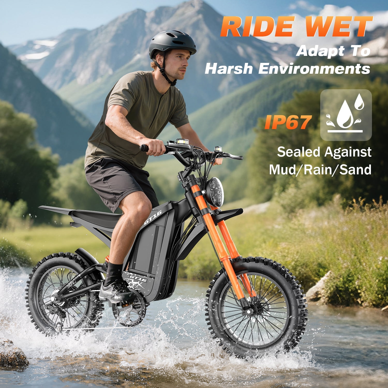ASKGO GT16 Electric Dirt Bike for Adults,3000W Peak Electric Motorcycle 40MPH 48V 30Ah Battery,100Miles Electric Bike,16"Tire Ebike,Dual Hydraulic Brakes E Mountain Bike,7 Spee,Full Suspension,UL2849