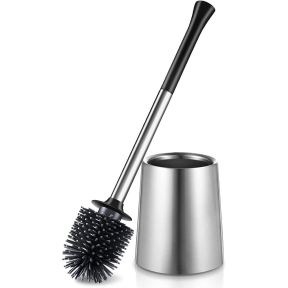 Toilet Bowl Brush Holder Set: Silicone Stainless Steel Deep Cleaning Toilet Cleaner Brush for Bathroom Restroom - Compact Modern Rv Toilet Scrubber Accessories with Caddy