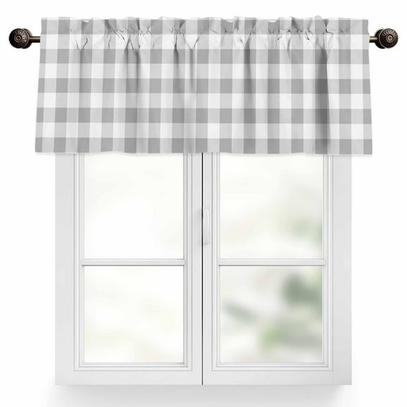 Gray Plaid Valances for Windows, 54 x 18in, Gray Gradient Line Geometric Rod Pocket Kitchen Valance Curtain Light Filtering Window Treatments for Living Room Bedroom, 1 Panel