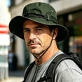 thumbnail image 2 of Bpyeka Men's Vintage Tactical Wide Brim Boonie Hat, Foldable Adjustable Chin Strap Outdoor Hiking Fishing Sun Bucket Hat Free Size, Army Green, 2 of 5