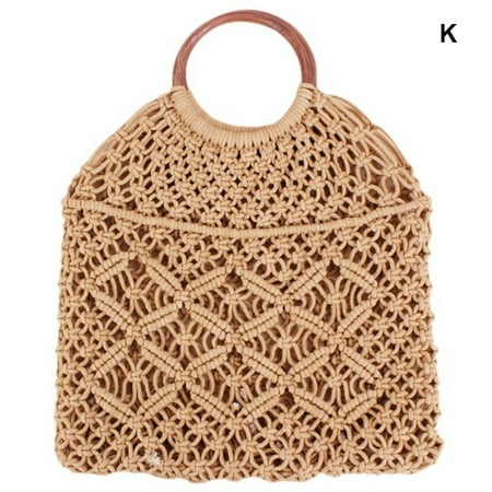 Ring Handle Bag Fysho Women Straw Woven Round Handle Ring Toto Retro Large Casual Summer Beach Handbags ()