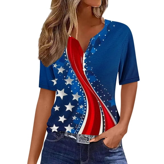 Cavosen Womens V Neck Shirt Short Sleeve Stars Stripes Patriotic Tee 250 Years Red White and Blue Graphic Shirt Summer Loose Tops