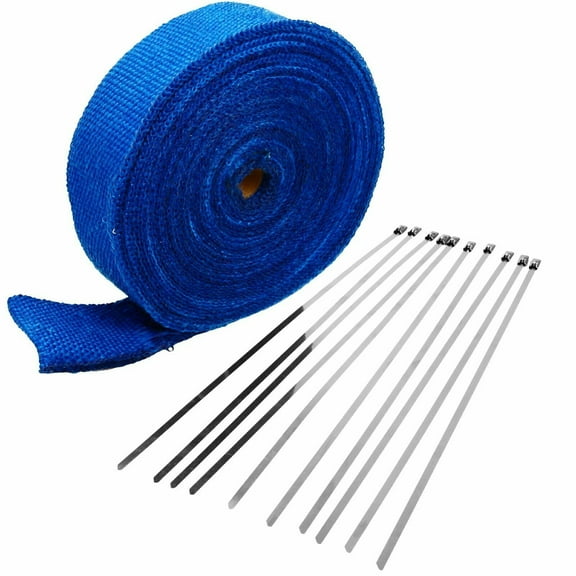 2" x 50ft Blue Exhaust Wrap Manifold Header Pipe Heat Wrap Tape with 10 Ties