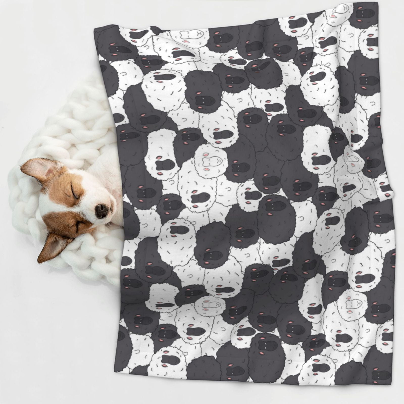 Naloa Black And White Sheeps Dog Blanket, 3 Sizes Cat Blanket for Indoor Cats Large Medium Small Dog Gifts-Large