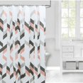 thumbnail image 1 of Cortina de ducha de PEVA impermeable con estampado decorativo y orificios para colgar con ojales duraderos para baño, 72" de ancho x 72" de alto, patrón de chevron escalonado, 1 of 4