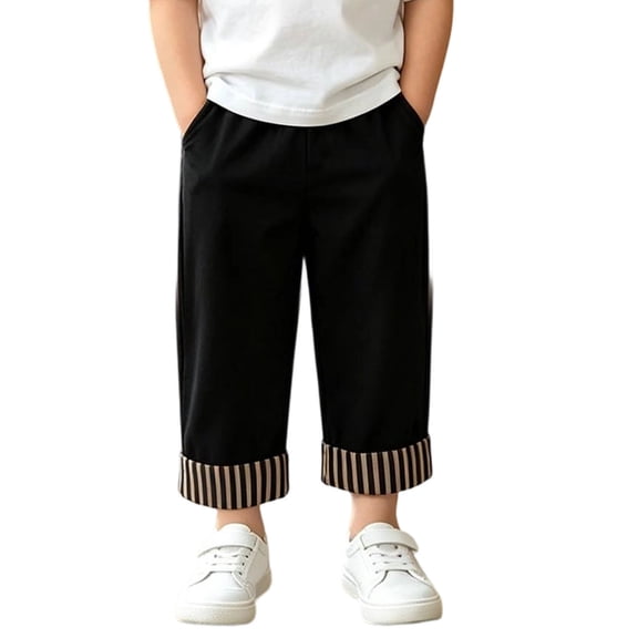 Pants for Boys Pocketed Straight Leg Elastic Striped Print Trousers Daily Wear 18-24 Months