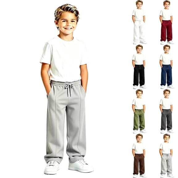DJDLJWCJ Boys Fleece Lined Sweatpants (5-14) Boys Thermal Joggers with Elastic Waist & Side Pockets Thick Winter Warm Lounge Pants for Big Kids Gray Size 14