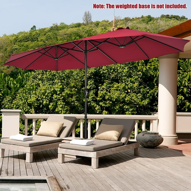 costway patio double-sided market umbrella crank 15' Twin with and Base 72630198 New Turquoise Crafted with 12 sturdy ribs and thick metal pole Costway 15FT Patio Double-Sided Umbrella