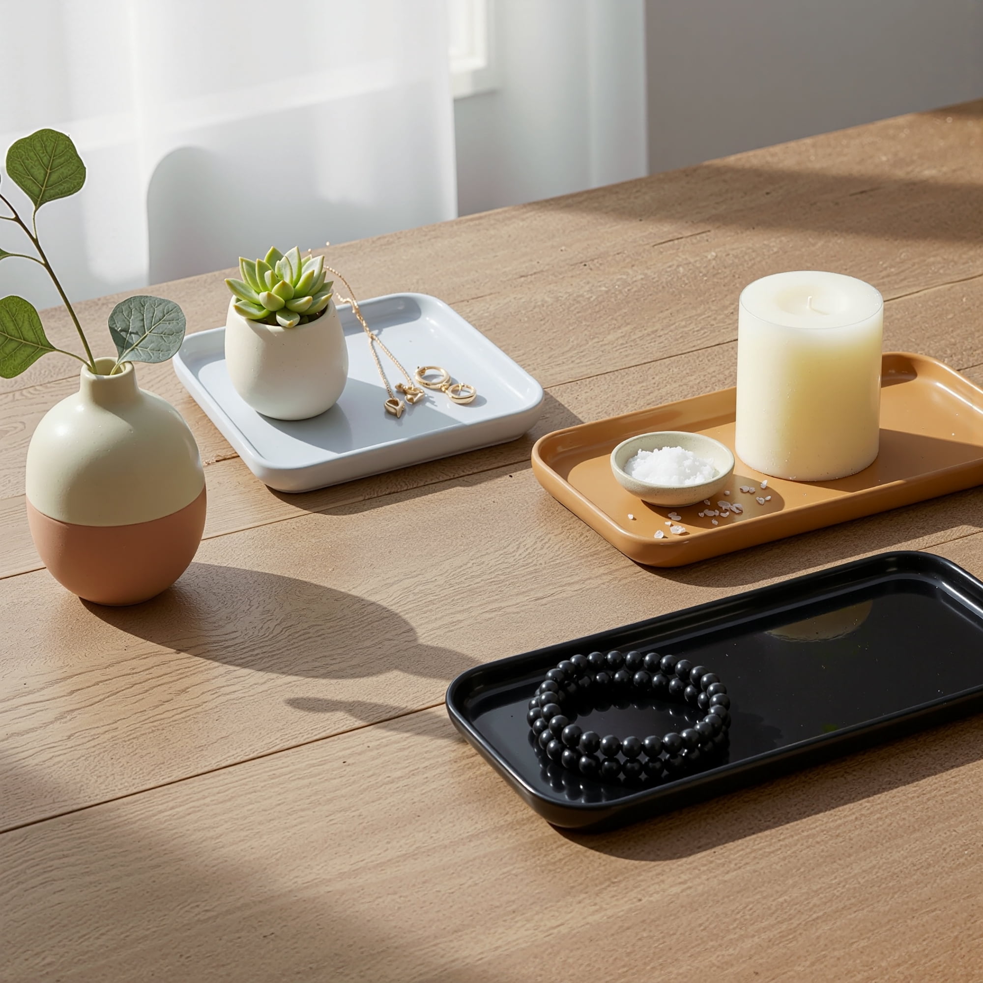 Mainstays 3-Piece Ceramic Decorative Tray Set, Black, Gray, and