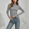 thumbnail image 5 of XRoczxe Women's Mock Neck Long Sleeve Crop Top, Slim Fit Ribbed Knit T-Shirt, Casual Solid Color Basic Tee for Fall Winter Daily Wear Layering, 5 of 7