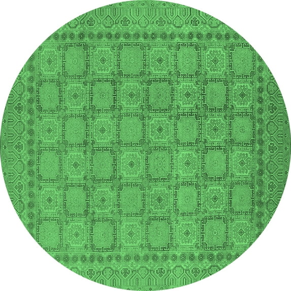 Ahgly Company Indoor Round Oriental Emerald Green Industrial Area Rugs, 4' Round