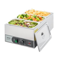 VEVOR Commercial Food Warmer, 1200W Electric Stainless Steel Steam Food Warmer, Fast Heating Countertop Buffet Bain Marie with Three 1/3 Size Food Pans, for Catering, Restaurants, Parties & Buffets
