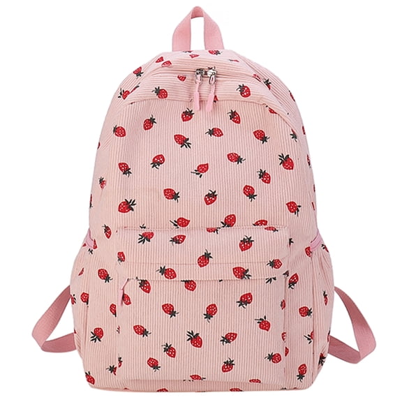 Corduroy Strawberry Backpack Students Bag For Women(Pink)