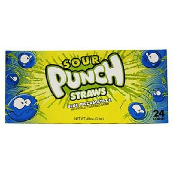Sour Punch, Blue Raspberry Chewy Straws 2 Oz Trays (Pack Of 24)