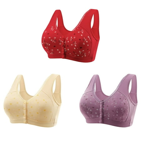 Bigersell V Neck Cami Bra for Women Girls in Clearance 3pc Front Buckle for Senior Elder Women Underwear Soft Cotton Oversized Tank Tops No Underwire Printed Bra Plus Size Bra Style F-15 Red XXL