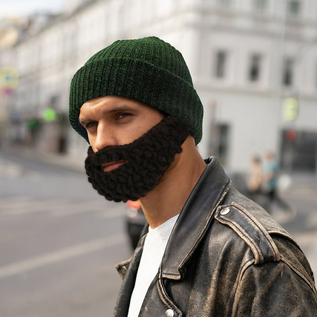 Gorro con barba de punto para adultos | Divertido accesorio de disfraz de hip hop | Gorro con barba grande y ojos intermitentes retráctiles