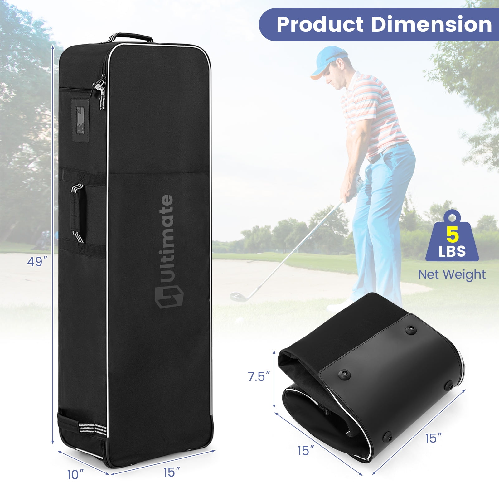 Patiojoy Golf Travel Bag with Wheels Portable Golf Club Travel Bag with 3 Pull Handles Smooth Zipper Name Card Holder
