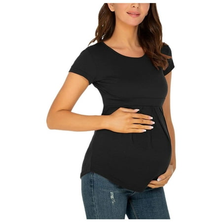 

S LUKKC LUKKC Women s Maternity Tops Side Ruched Short Sleeve Tee Shirt Tunic Blouse Round Neck Ruffle Pleated Pregnancy Shirts Plus Size Casual Loose Pregnant Clothes Nursing Top Clearance!