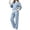 Blue, variant on Women's Casual Matching 2 Piece Outfit Set Mock Neck Long Sleeve Striped Color Block Ribbed Trim Loungewear Set
