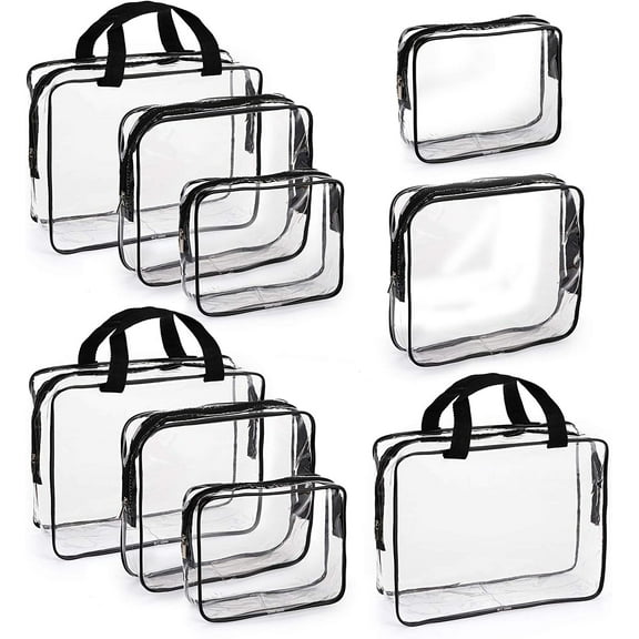 IEMIEBSHA Set of 9 Clear Makeup Bags, TSA Approved Clear Toiletry Bag Set, Waterproof Clear PVC with Zipper Handle Portable Travel Luggage Pouch