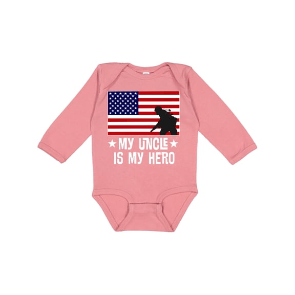 Inktastic Military Uncle is My Hero Us Flag Boys or Girls Long Sleeve Baby Bodysuit