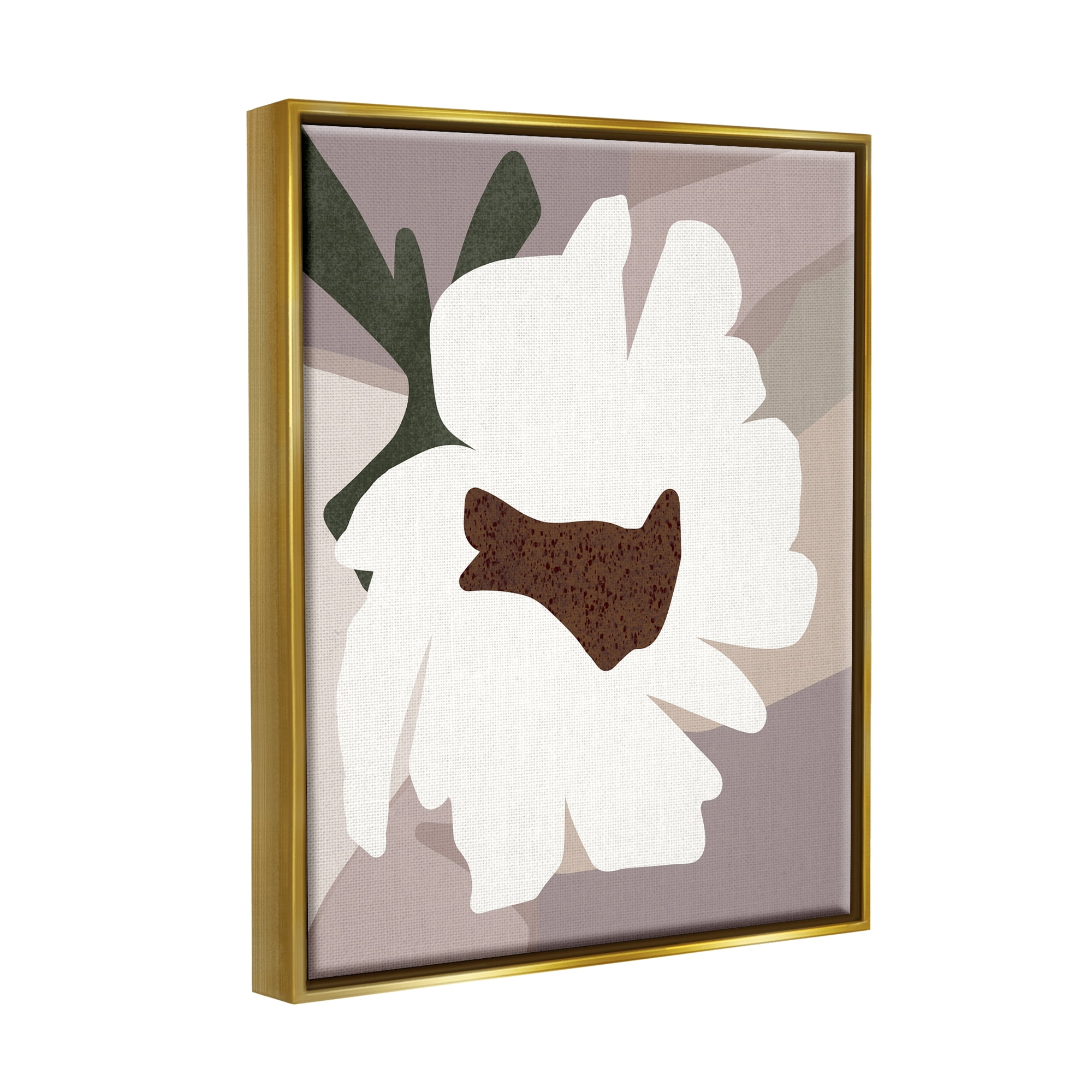 Stupell Industries White Contemporary Flower Botanical & Floral Painting Gold Floater Framed Canvas Art Print Wall Art, 17 x 21