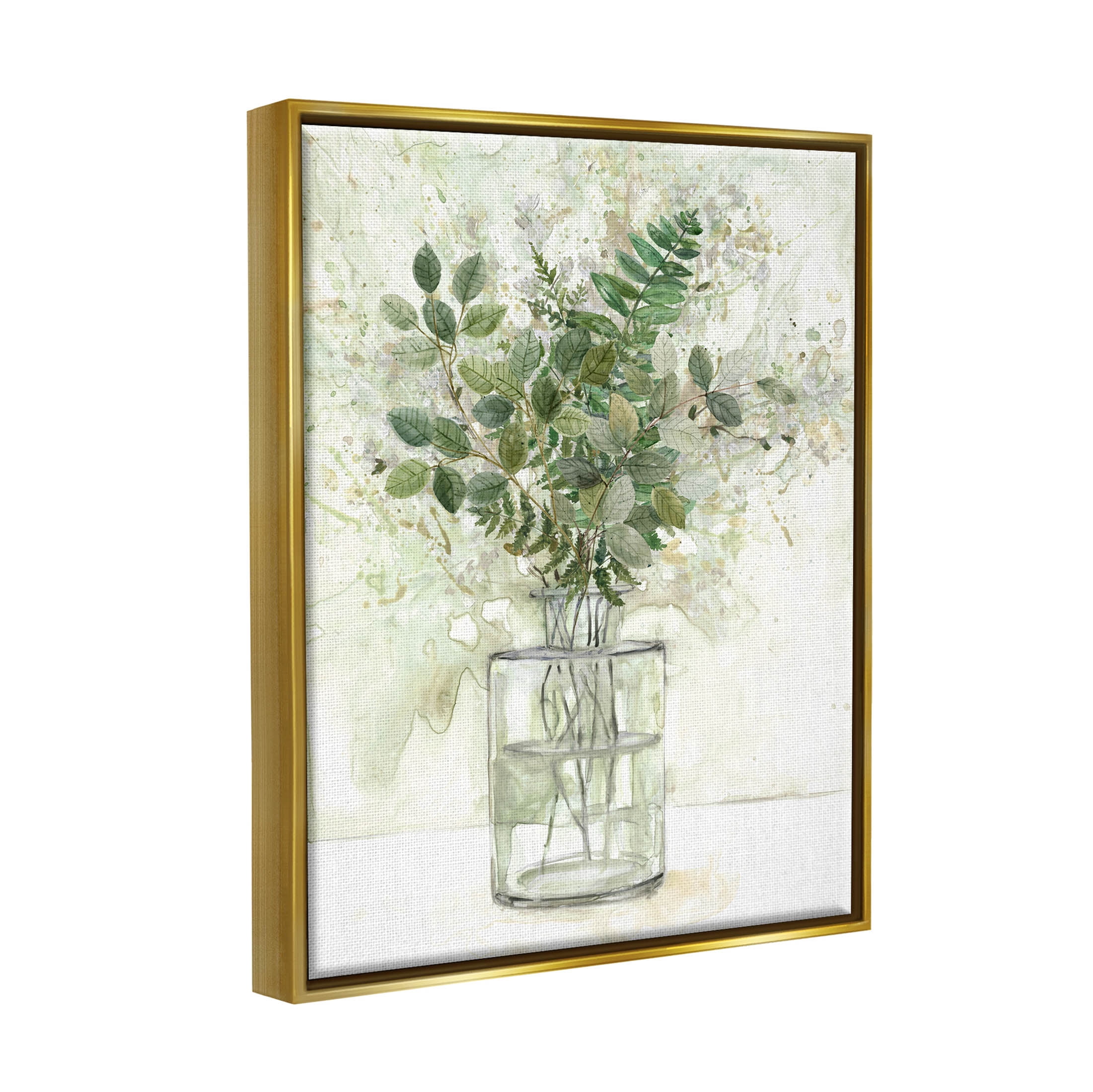 Stupell Industries Herb Plant Arrangement Vase Graphic Art Metallic Gold Floating Framed Canvas Print Wall Art, Design by Carol Robinson