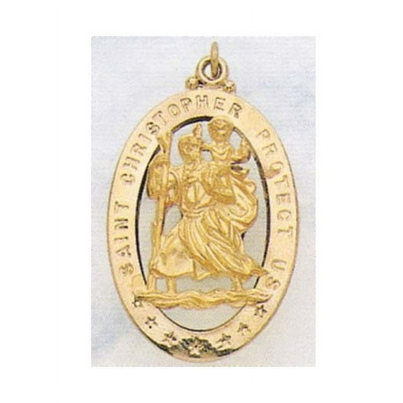 Saint Christopher Cut-out Oval Religious Medal - 3/4 Inch Wide X Under 1-1/4 Inch Tall - Sterling Silver
