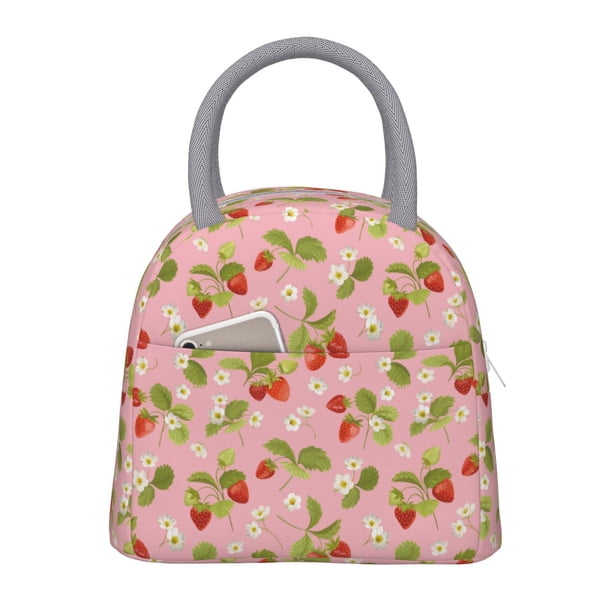 Balery Strawberry Floral Bolsa de Almuerzo para Mujeres, Caja de Almuerzo, Bolsa de Almuerzo Pequeña Impermeable, Tote de Almuerzo Reutilizable con Gran Capacidad
