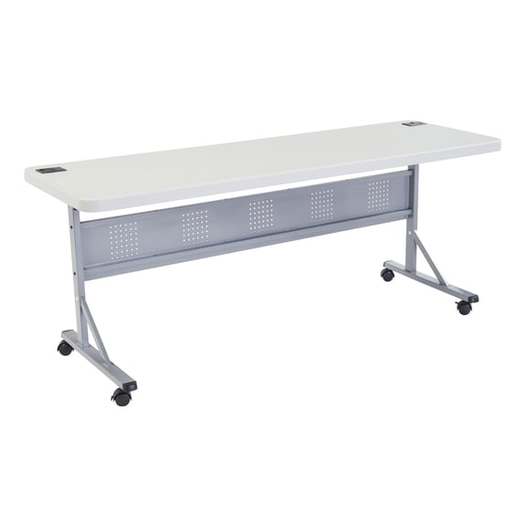 Pemberly Row 24x72" Plastic Flip-N-Store Training Table in Speckled Gray