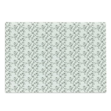Floral Vintage Cutting Board, Continuous Design of Sakura Flowers Drawn by Hand on a Plain Background, Decorative Tempered Glass Cutting and Serving Board, in 3 Sizes, by Ambesonne