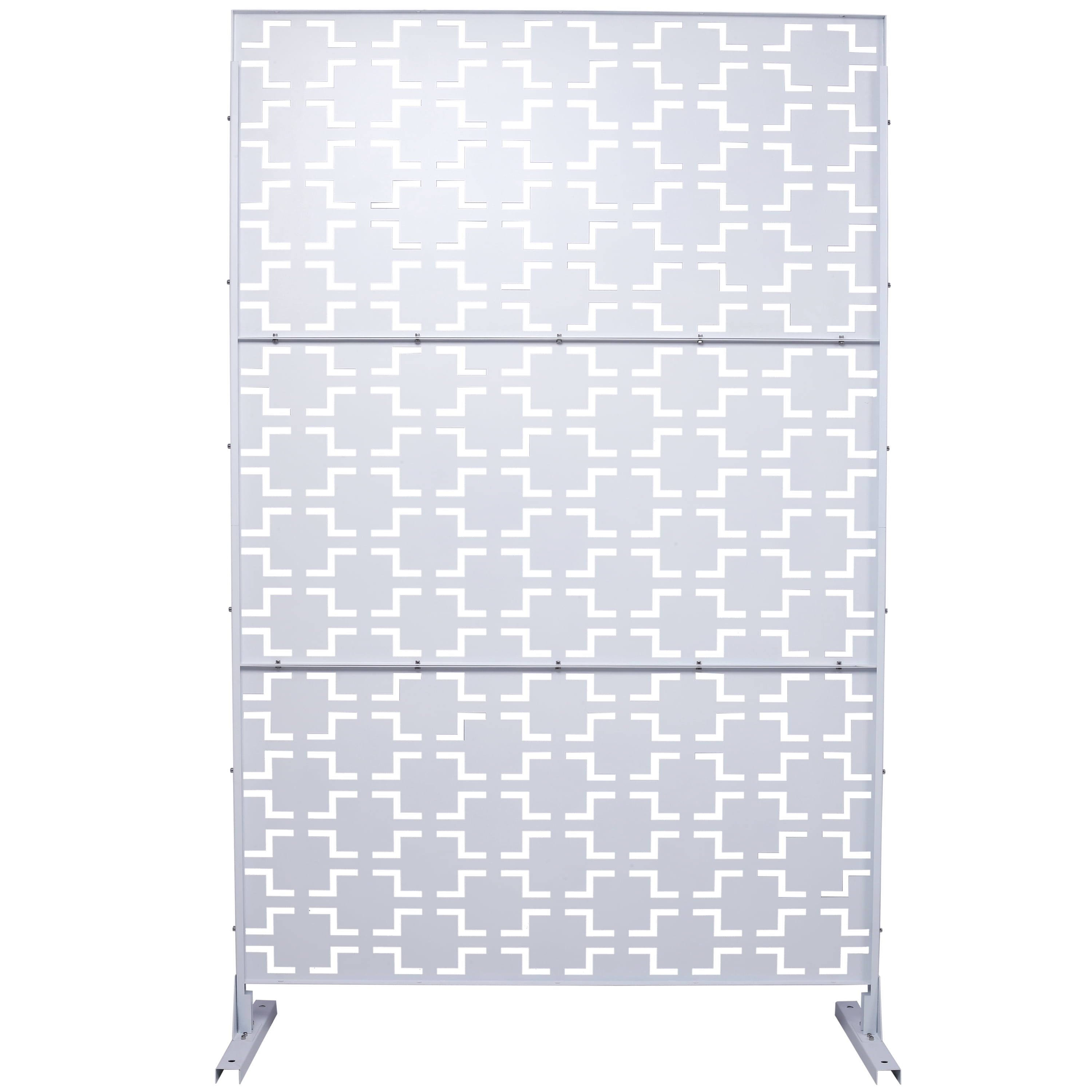 Outdoor Decor Privacy Screen, 76"Hx48"W Freestanding Metal Room Divider for Deck Balcony, Black