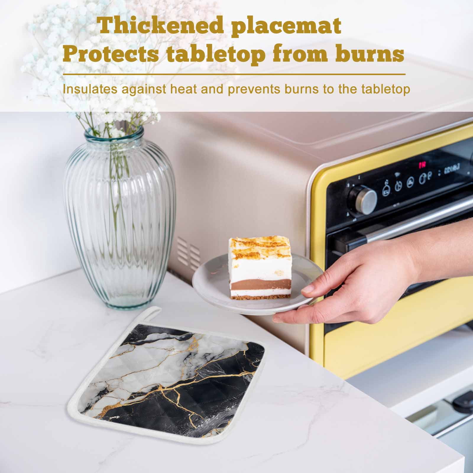 Marble Black Pot Holders for Kitchen Heatproof Potholder, 3 Pack Abstract Gold White Brick Stone Motif Hot Pads Multipurpose Oven Pads Cloth Potholders Trivet for Cooking Baking