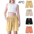 thumbnail image 2 of ZACPNCV 4PC Girls Bermuda Shorts Knee Length Summer Casual Cotton Linen Shorts Lightweight Elastic Waist Drawstring Short Pants Yellow 5-6 Years, 2 of 9