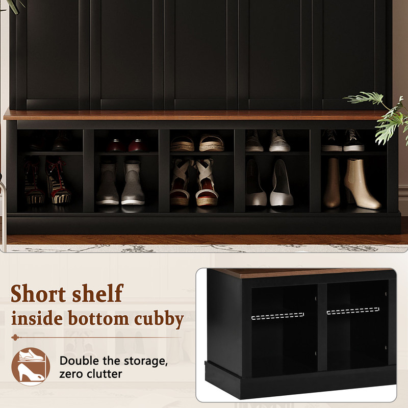 Modern Entryway Storage Cabinet with Shoe Racks & Cubbies, Coat Closet Large Hall Tree with Shoe Bench & Hooks