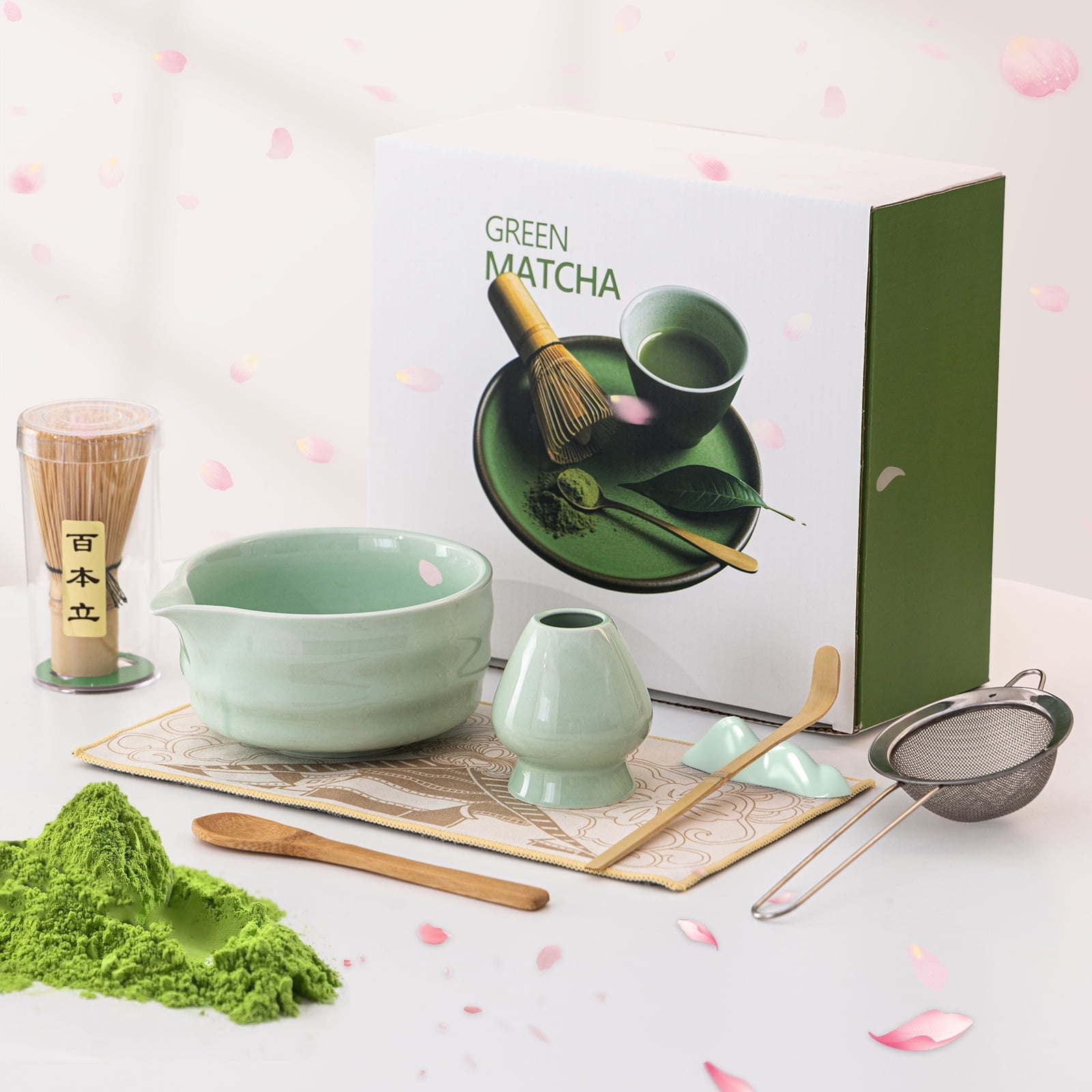 Matcha Kit 5 Pièces Matcha Set - Comprenant Un Fouet En Bambou Une Cuillère Un Tamis Un Bol à Matcha De 500 Ml Et Un Support Pour Fouet Idéal Pour La Cérémonie