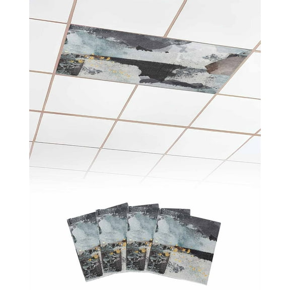 Fluorescent Light Covers for Ceiling Lights 4 Pack, Contemporary Brown Black Blue Magnetic Ceiling Light Covers 2x4ft for Classroom Office School, Watercolor Abstract Art Drop Ceiling Light Shade