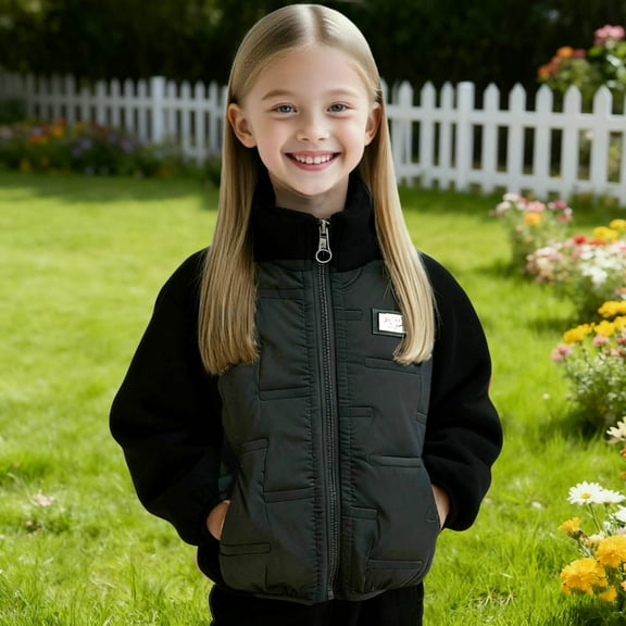 ATOGUTA Girls Puffer Winter Coat Stand Collar Zip Up Fuzzy Coats Warm Winter Outerwear Size 1T-13 Black