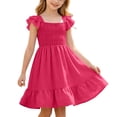 thumbnail image 2 of 11-12 Years Girls' Dresses Cute Solid Color Short Sleeve Ruffle A Line Tiered Dress, 2 of 9