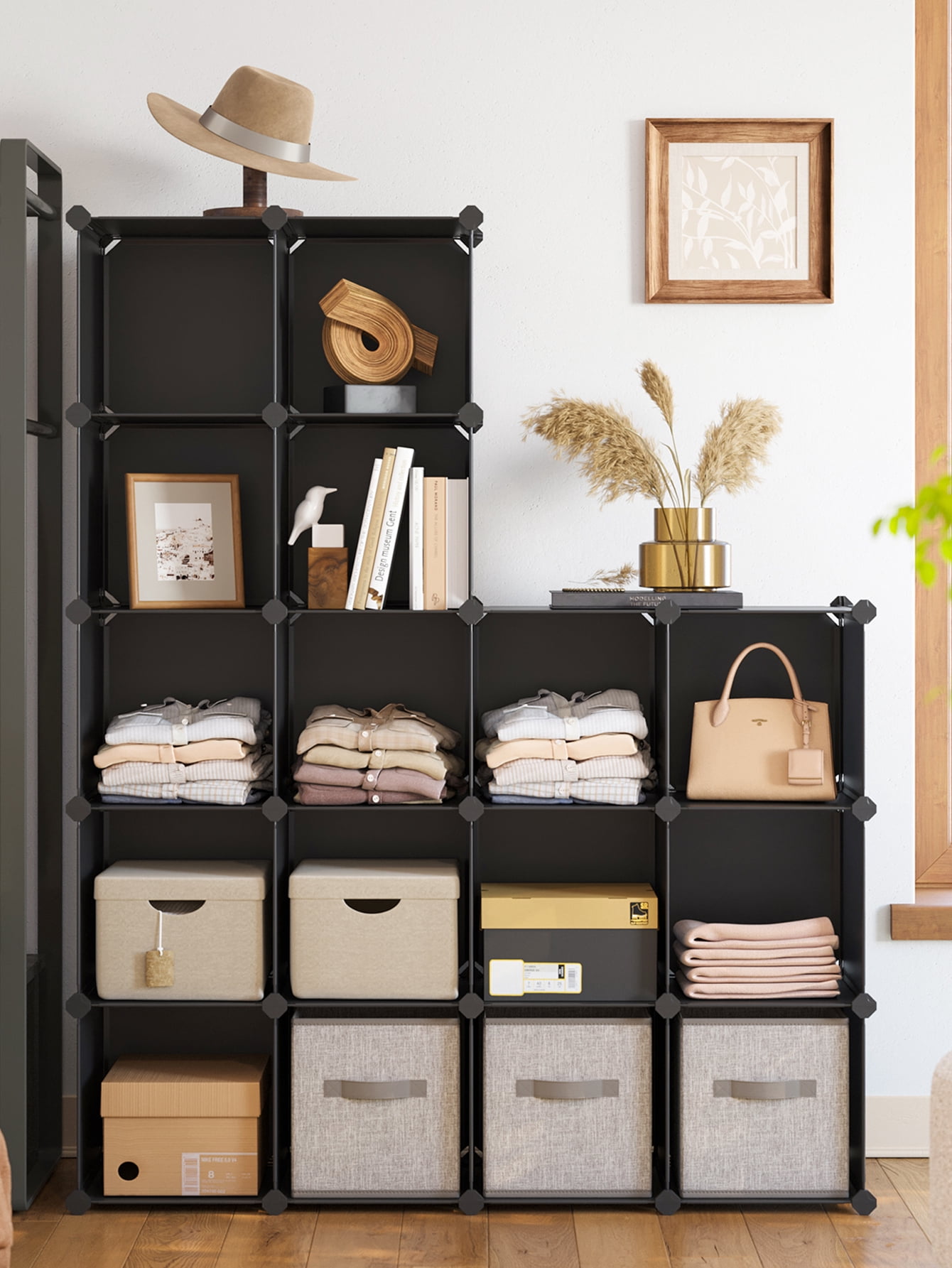 DIY 16 Cube Storage Organizer Shelf Closet Cubbie Storage Bookcase for Bedrrom Living Room Black