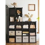 DIY 16 Cube Storage Organizer Shelf Closet Cubbie Storage Bookcase for Bedrrom Living Room Black