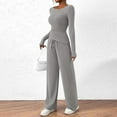 thumbnail image 4 of BYHONG Omen 2 Piece Casual Suit Pleated Short Sleeve Top and High Waisted Wide Leg Pants Tracksuit Set GY2 L, 4 of 7